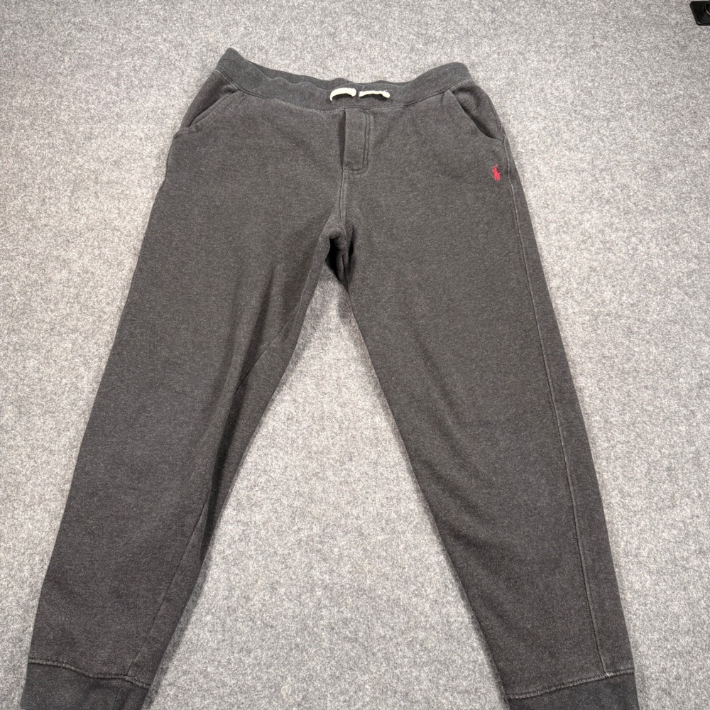 Polo Ralph Lauren Boys XL 18-20 Charcoal Gray Fleece Jogger Sweatpants Red Pony